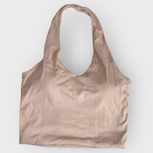 Klassy Network Large V-Neck Crop Top Tan Built-in Bra Halter Loungewear Casual